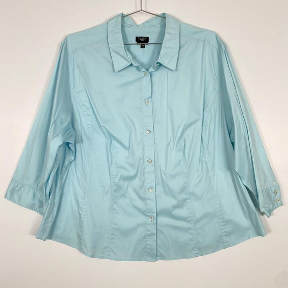 Talbots Tops - Talbots Shirt Womens 24W Blue Stretch 3/4 Sleeve Collared Button Front Plus Top
